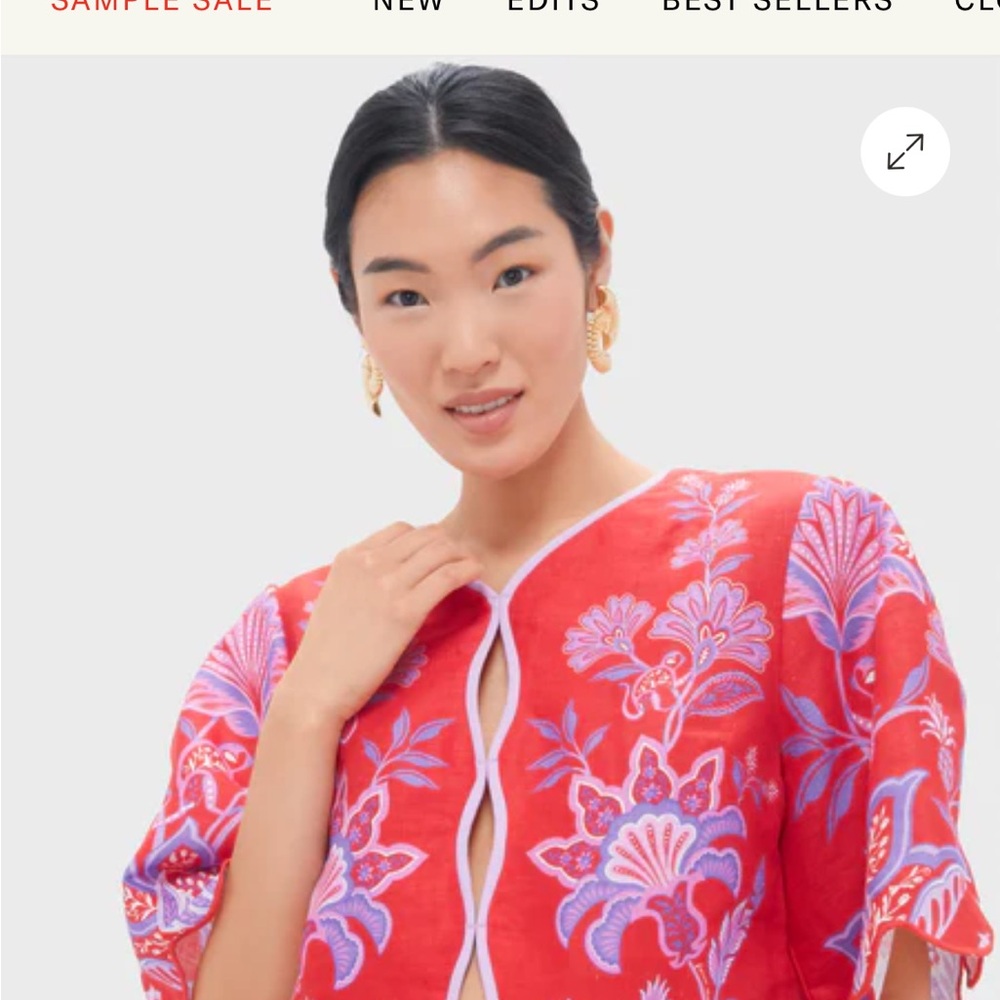 FARM Rio Red Floral Embroidered Top